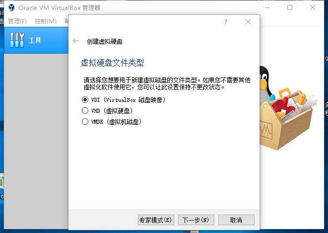 选择虚拟磁盘类型